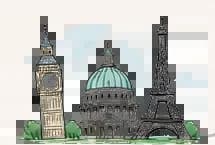 Big Ben, Saint Peter's Basilica and the Eiffel Tower