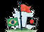 Brazil and Japan flags beside a red flag marker