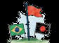 Brazil and Japan flags beside a red flag marker