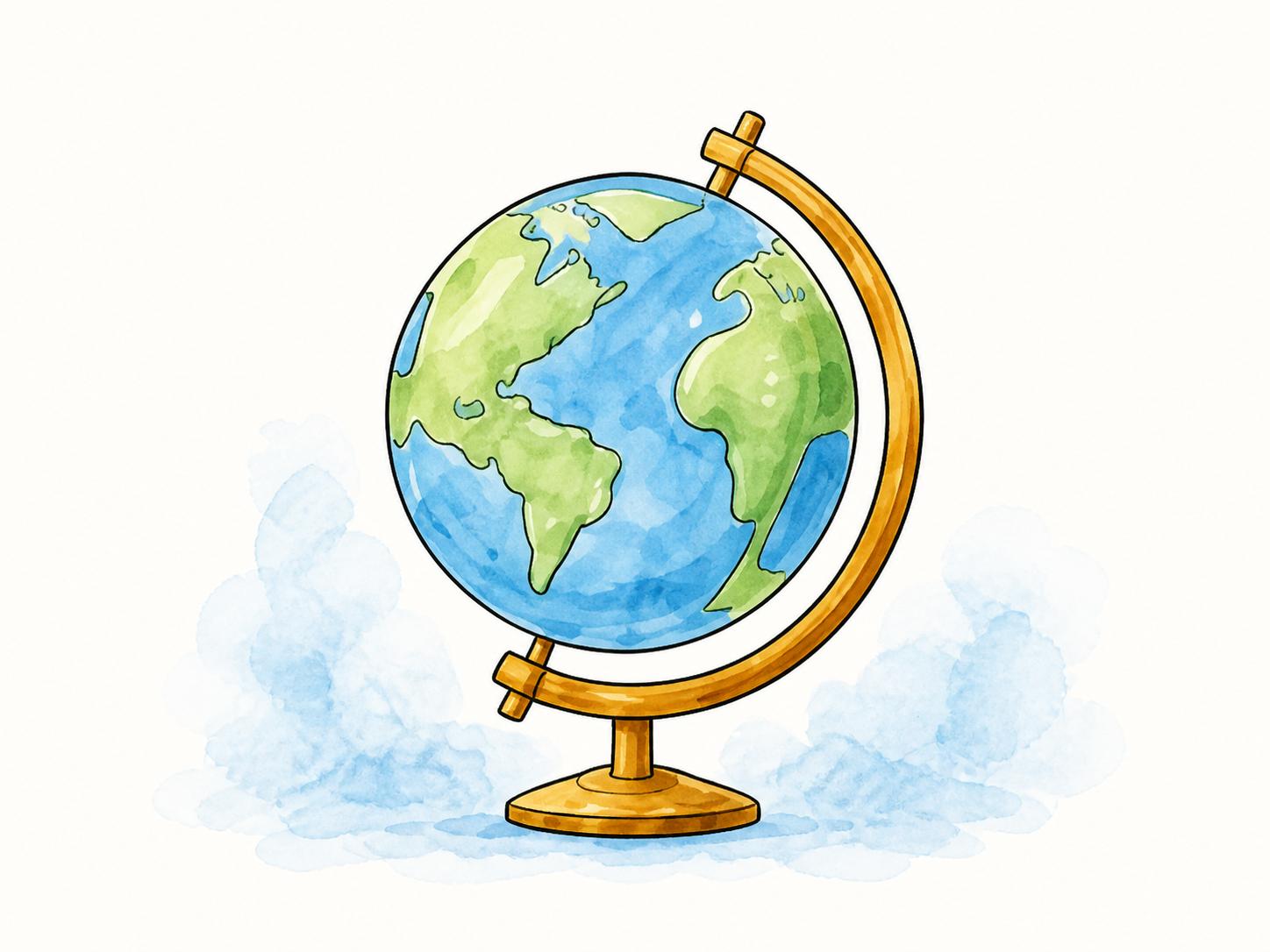 A watercolor globe representing Flagzy geography games