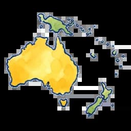 Watercolor map of Oceania and the Pacific islands