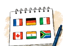 A six-tile puzzle revealing national flags