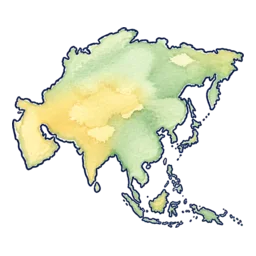 Watercolor map of Asia