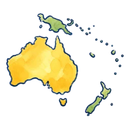Watercolor map of Oceania and the Pacific islands